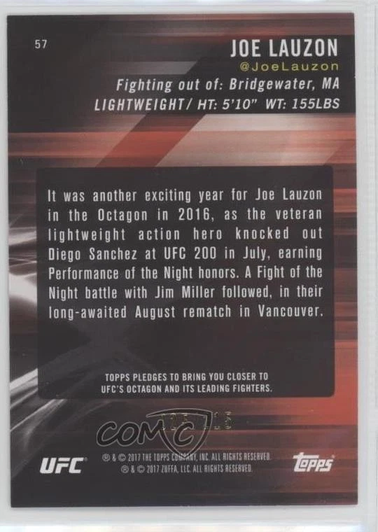 2017 Topps UFC Knockout Green /215 Joe Lauzon #57 - Image 2 of 2