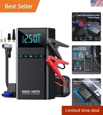 10-in-1 Portable Car Battery Jump Starter with Air Compressor, 6000A 160PSI P...