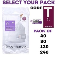 Image of Simplehuman Bin Liners T Code T size T 3L White bin bags Size T 40 To 240 Pack T