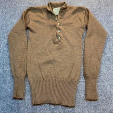 Vintage US Army Henley Wool Sweater Mens Small 34 Jack Young Military Drab Brown