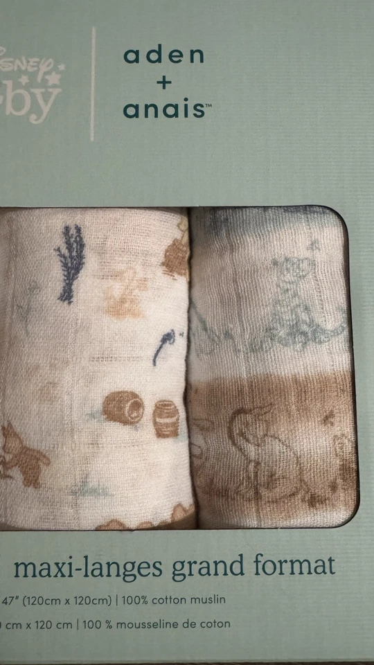 Aden + Anais. Swaddles grandes para bebês Winnie the Pooh. 3-100% algodão musselina. 47"x47" - Imagem 3 de 4