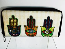 Dar Alfann Women's Zip Around Hand Wallet Hamsa Hand of Fatima