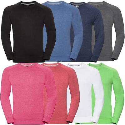 Mens Raglan Plain Crew Neck Sweatshirt Jumper Top Pullover