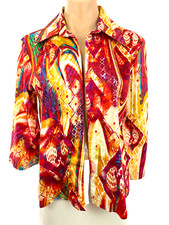 Additions by Chico's Jacket Sz 1 8-10 Multi-Color Open Front Cotton 3/4 Sleeve