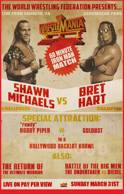 Wrestlemania 12 Bret Hart & Shawn Michaels Wrestling Glossy Art ...