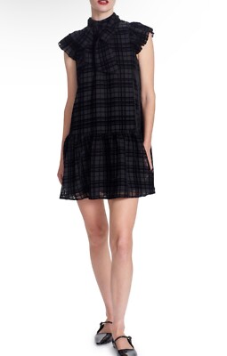 NEW Anthropologie Corey Lynn Calter Mini Dress Holiday Plaid Black Ruffle Sz XS