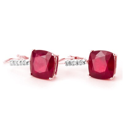 14K. GOLD LEVER BACK EARRINGS W/NR. DIAMONDS & RUBIES (Rose Gold)