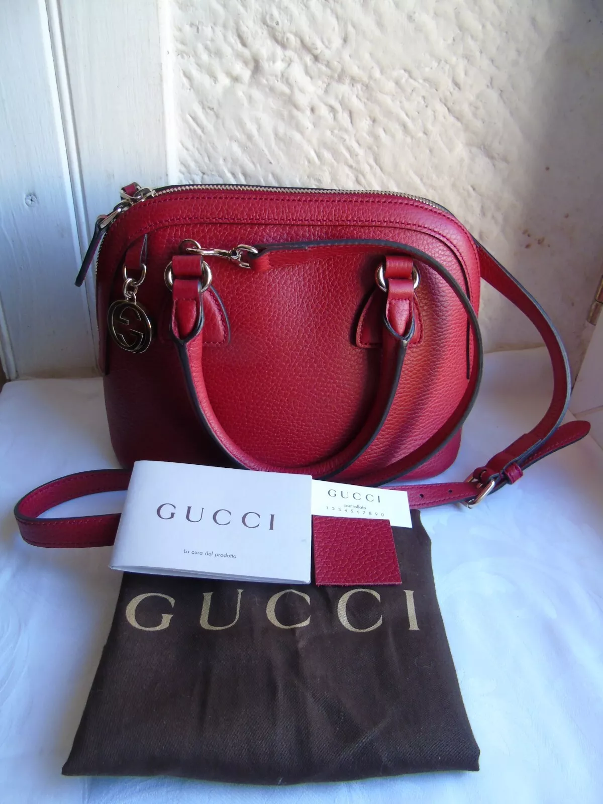 Sac Gucci rouge authentique femme cuir poignée bandoulière occasion bon état