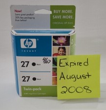HP 27 Black Ink Print Cartridges Twin Pack 2 Hewlett-Packard Expired August 2008