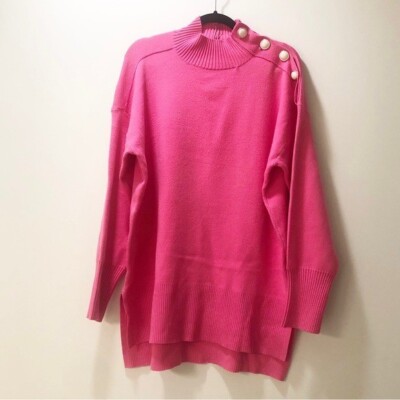 River Island Women's Pink Shoulder Pearl Long Sweater Size