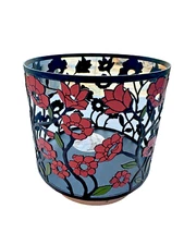 Bath & Body Works Flowerbed 3-Wick Candle Holder Floral Pink Flowers Marble Base