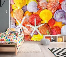 3D Seashell Starfish S21 Wallpaper Mural Self-adhesive Removable Sticker Kids Pa