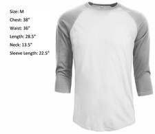 3/4 Sleeve Plain T-Shirt Baseball Raglan Jersey Sports Men's Tee White Gray M