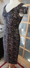 Metallic Brocade Dress Maggy London Cold Shoulder Rose Gold Silver Sz 4 NWT