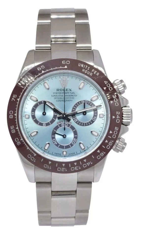 Reloj Rolex Daytona acero esfera azul bisel de cerámica marrón personalizado para hombre 40 mm 116520 Foto 2 de 4