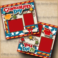 GRADUATION DAY 2 premade scrapbook pages paper piecing layout school  DIGISCRAP