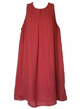Womens Medium coral pink sleeveless shift pleated crew neck lined dress