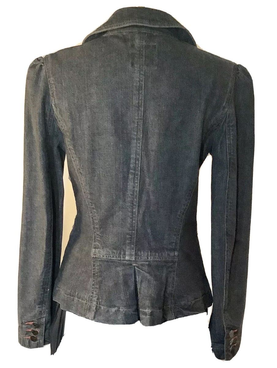 VTG Nicole Miller Jean Jacket Blazer Stretch Denim,Puff Sleeves