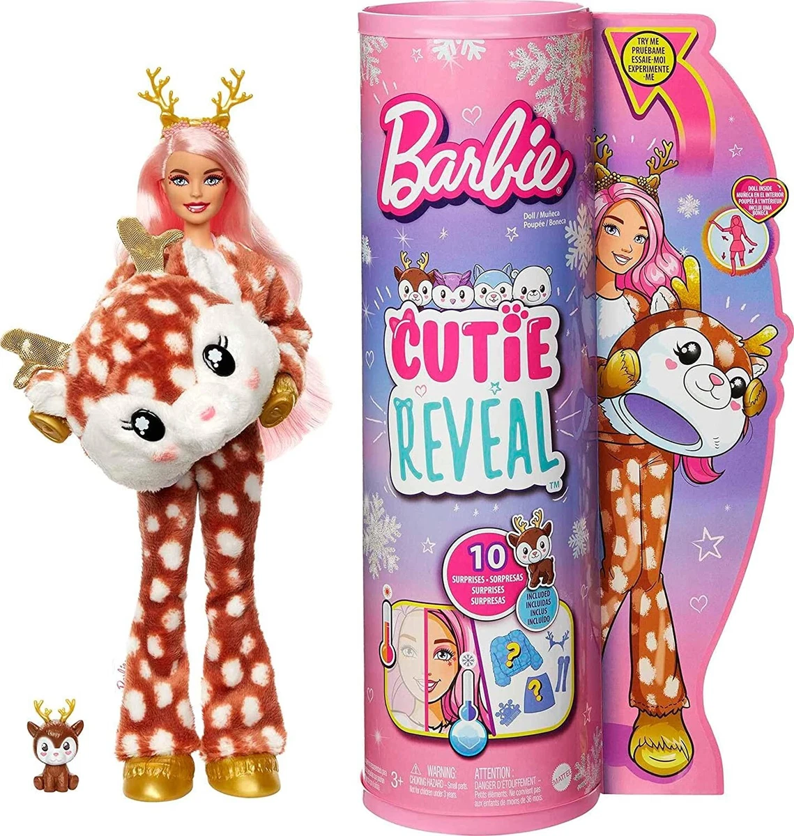Barbie Doll Cutie Reveal Deer Plush 10 Surprises Pet Color Change Kids Toys Gift