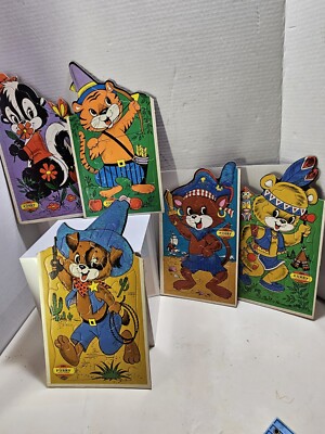 Vintage Lot of 5 Warren Built-Rite Puzzles Sta-N-Place Furry Inlaid Tray Puzzles