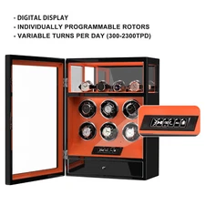 LCD Automatic Rotation LED 6 Watch Winder 4 Watch Holders Display Remote Control