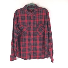 Arizona Jeans Mens Cotton Plaid Long Sleeve Pockets Flannel Shirt Red Black L