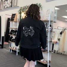Black Solid Denim Bridal Jacket To The Moon And Back Size L Bride To Be Outfit