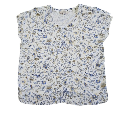 Ann Taylor LOFT Top Womens Size PL Petite Large White Blue Floral Print