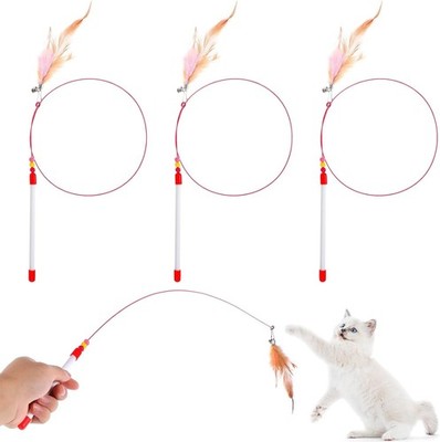 4 Pcs Cat Feather Toys Cat Toys Wand W/ Bell Beads Teaser Wire Wand Cats Chase