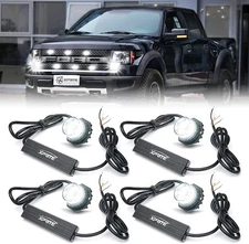 4PCS White LED Hideaway Strobe Light Kit Grill Surface Mount Truck Warning Lamps