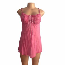 Victoria's Secret Y2K Pink Silk Babydoll Lingerie Milkmaid Lace Size Medium