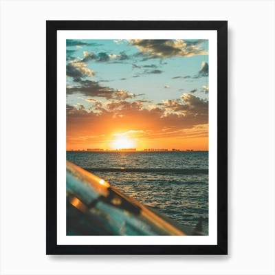 Bewölkter Himmel Sonnenuntergang über dem Ozean Ar gerahmtes Wandbild Poster Leinwanddruck Bild