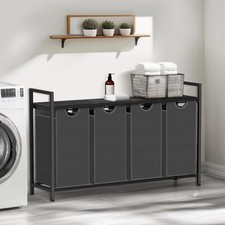 Laundry Hamper Sorter Basket with 4 Pull-Out Removable Oxford Fabric Bags Grey