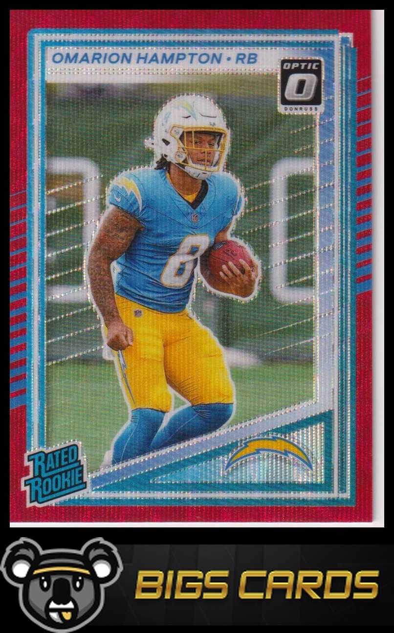 2025 Donruss #303 Omarion Hampton Optic Rated Rookies Preview Red Wave