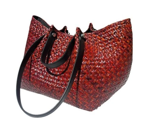 $129 ALLSAINTS Peat Brown Seagrass Top Handle Allington Straw Tote Shoulder Bag