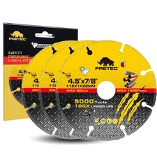 3 Pack 4-1/2" Diamond Cut Off Wheels Ultra Thin Metal Cutting Disc 7/8" Arbor