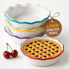 Mini pie pan - set of 4, 5.5" ceramic pie-dish with classic fluted rim