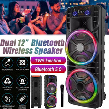 Dual 12" Bluetooth Speaker 8000W Woofer Heavy Bass Portable Party Sound with MIC