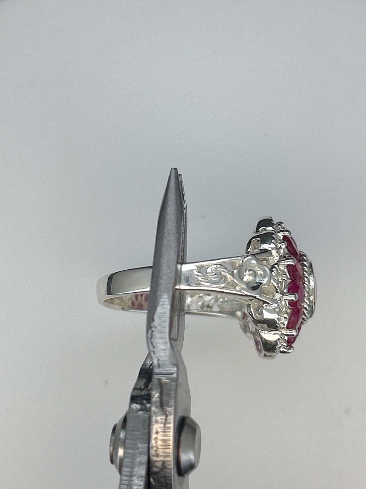925 Sterling Silver Ruby Ring - Oval Red Ruby Flo… - image 4