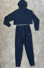 Alo Yoga Muse Hoodie Pullover  Jogger Pants Set Women  s XS Ribbed Navy Limited