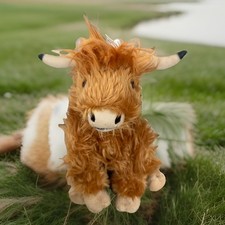 Living Nature Highland Cow Brown Stuffed Animal  Farm Toy with Sound  Soft Toy