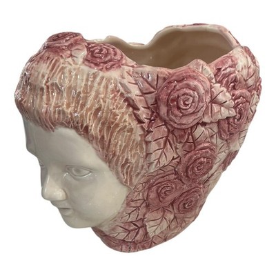 1992 Seymour Mann Romance Faience Planter w/ Roses & Child Faces 12'' x 8.5''