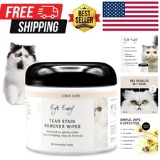 Tear Stain Wipes for Cats. Textured to Gently Clean, Treats The Cause of Stai...
