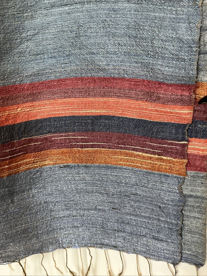 "Bufanda tailandesa Jim Thompson 100 % seda azul tejida a mano reversible 67"" X 17"" nueva con etiquetas" Foto 3 de 4