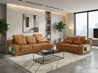 Wohnzimmer 3-Sitzer 2-Sitzer Sofa Set Modern Braun Couch Design Led