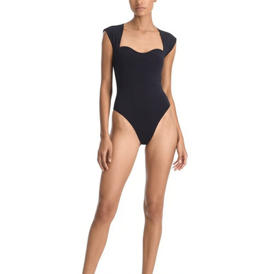NEW Abercrombie & Fitch Black Nylon Sweetheart Cap Sleeve Bodysuit Top Size XS