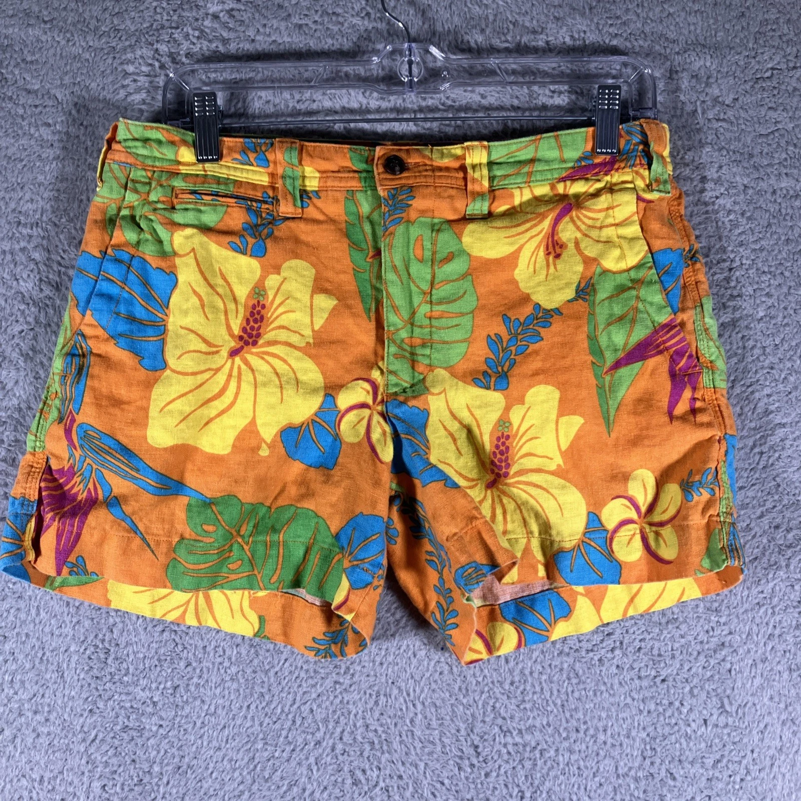 Polo Ralph Lauren Floral Linen Blend Shorts Womens 6 Tropical Hawaiian Beachcore