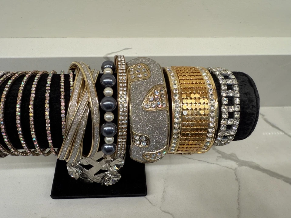 Lote de 11 piezas brazalete brazalete brazalete brazalete tono plata oro estrás cristal Foto 4 de 4