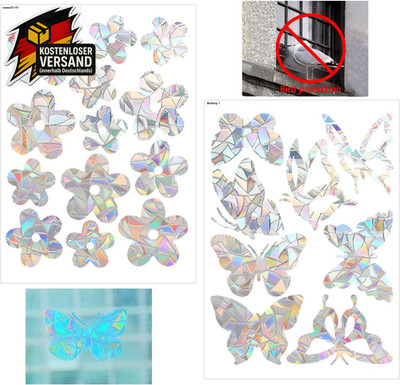 Vogelschutz Fensteraufkleber 21 Stück Prisma Blumen Schmetterling Anti-Kollision
