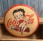 Vintage Coca Cola Betty Boop Porcelain Metal Domed Coke Sign